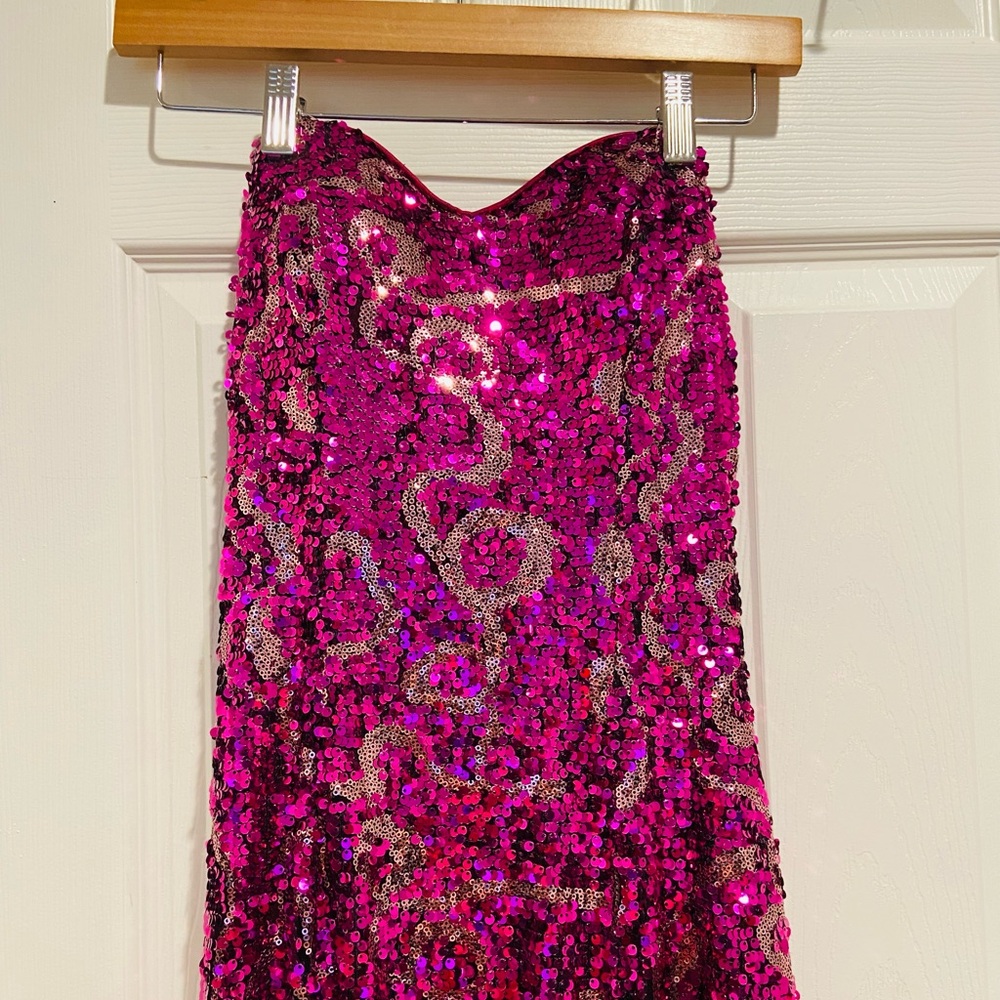 Faviana Fuchsia Sequin Dress with Silver Accents